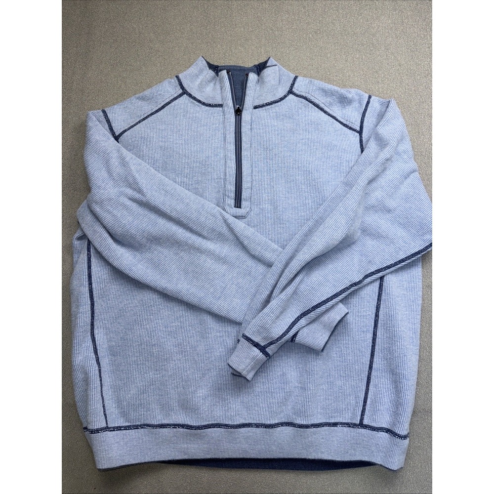 Tommy Bahama Reversible Quarter Zip Pullover Men's XL Blue Ribbed Sweater Marlin